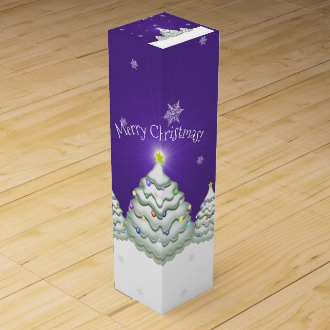 Purple Snowy Christmas Tree Wine Gift Box (Front)