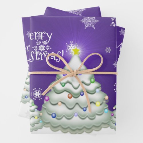 Purple Snowy Christmas Tree Wrapping Paper