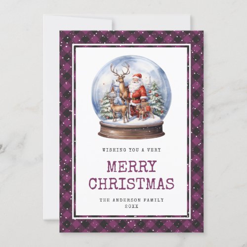 Purple Snowy Merry Christmas Santa Holiday Card