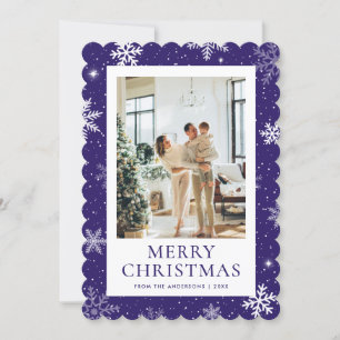 Purple Snowy Merry Christmas Snowflake Photo Holiday Card