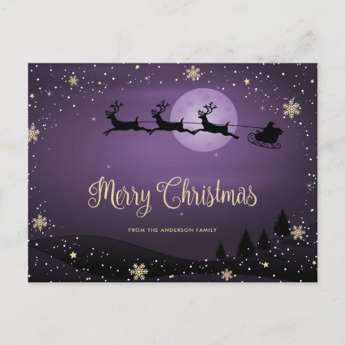 Purple Snowy Snowflake Santa Christmas Holiday Postcard