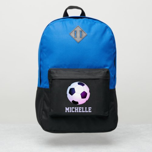 purple soccer ball _  add her  name backpack