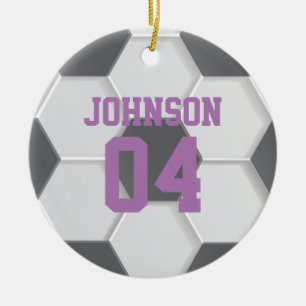 Purple Soccer Ball Christmas Ceramic Ornament
