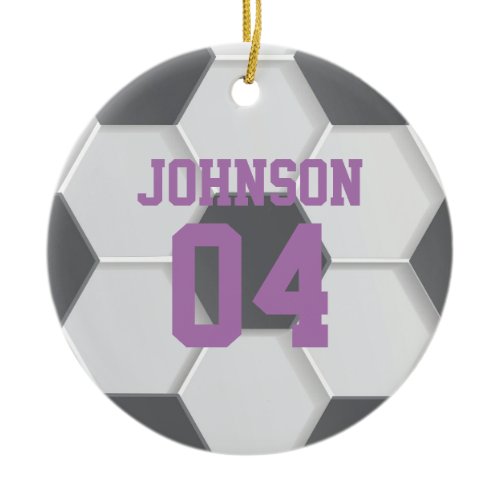 Purple Soccer Ball Christmas Ceramic Ornament