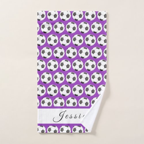 Purple Soccer Ball Pattern Girls Name Female Sport Hand Towel