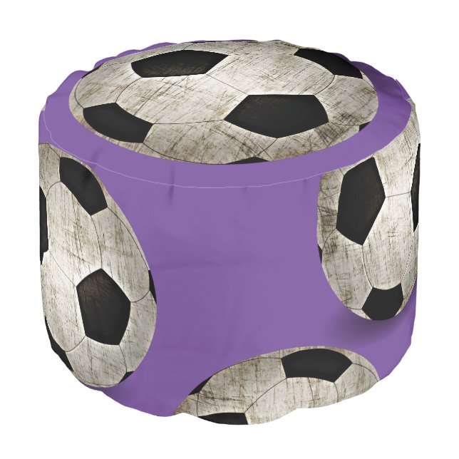 Purple Soccer Ball Sports Player Girls Bedroom Pouf (Angled Front)
