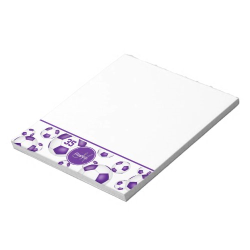 purple soccer balls pattern accent girls name  notepad