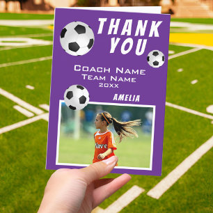 Purple Soccer Football Ball Sports Coach Thank You Card