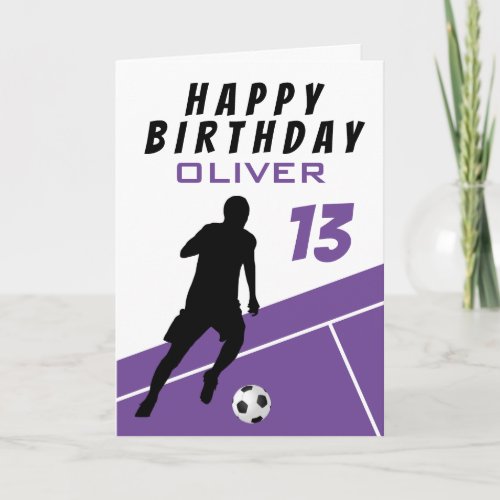Purple Soccer Player Football Ball Boy Birthday  Card