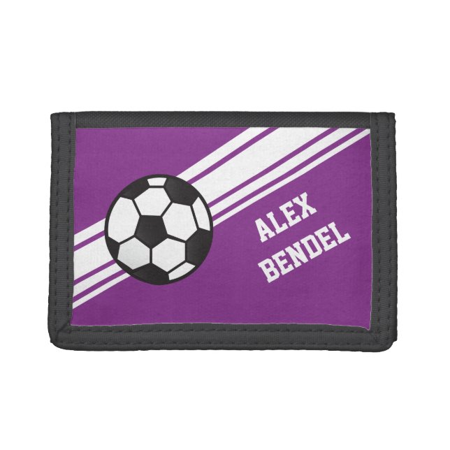 Purple Soccer Sporty Sport Stripes Girls Wallet (Front)