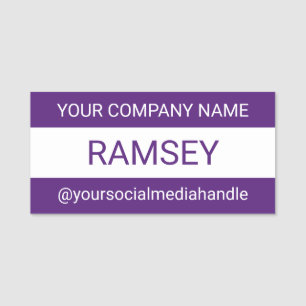 Purple Social Media Nametag Business Professional Name Tag
