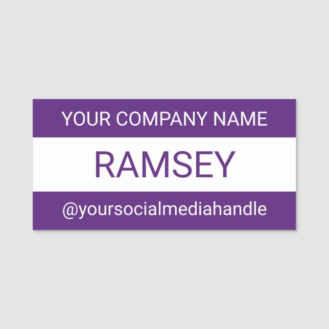 Purple Social Media Nametag Business Professional Name Tag (Front)