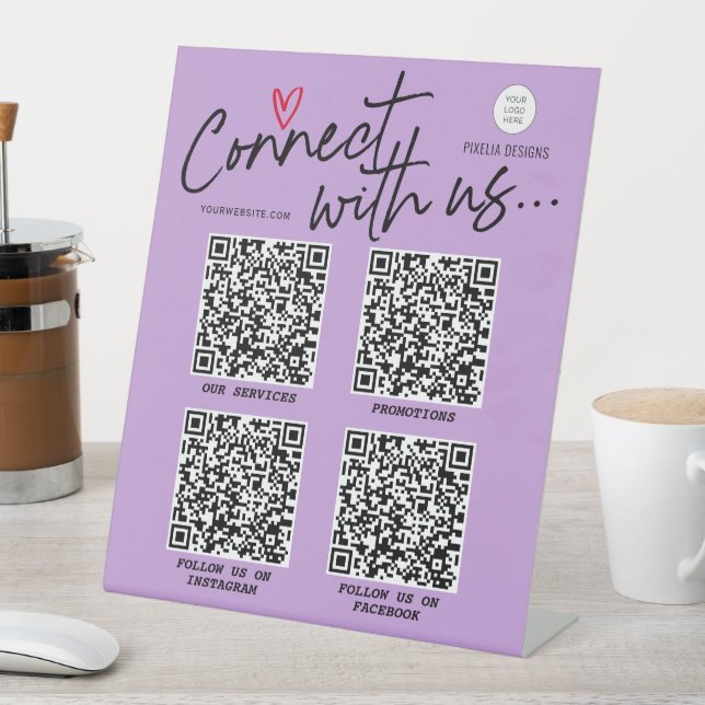 Purple social media networking QR Code Modern sign (In SItu)