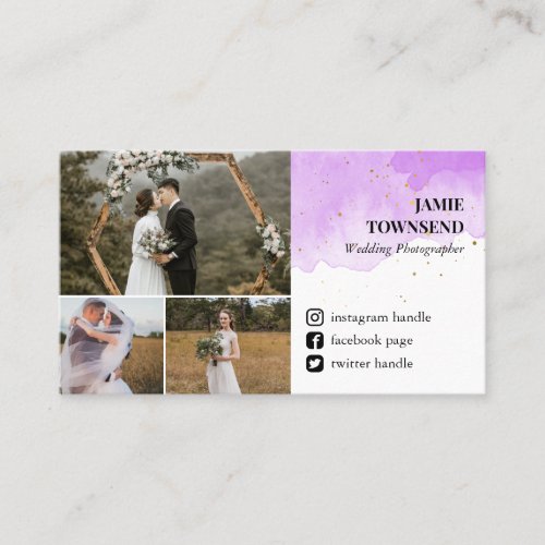 Purple Social Media Photo Collage Photographer Business Card