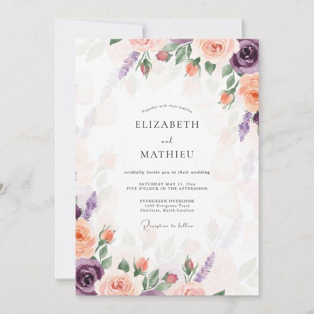 Purple Soft Blossom Wedding Invitation (Front)