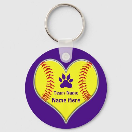 Purple Softball Keychain with Big Cat PAW Logo