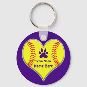 Purple, Softball Keychain with Big Cat PAW Logo