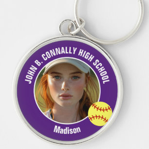 Purple Softball Player Photo High School Keepsake Keychain