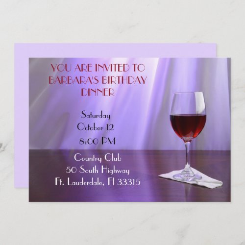 Purple Sophisticated Red wine birthday Invitation