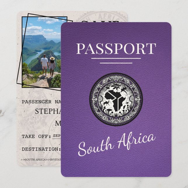 Purple South Africa Passport Save The Date (Front/Back)