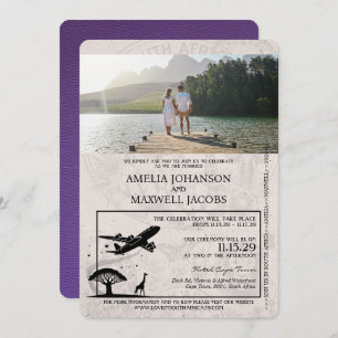Purple South Africa Passport Wedding Invitation
