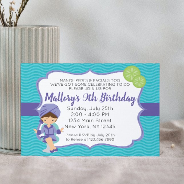 Purple Spa Birthday Invitation, brunette Invitation (Creator Uploaded)