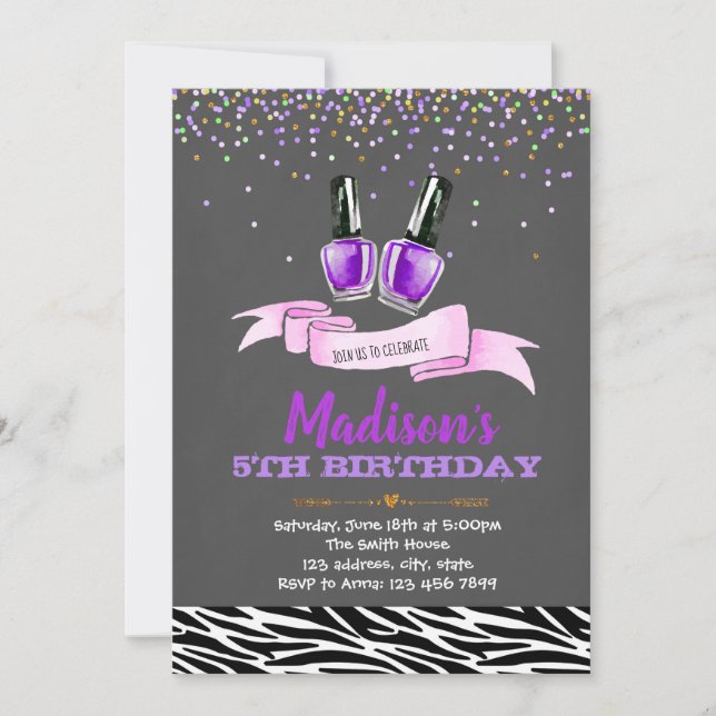 Purple spa party birthday invitation (Front)