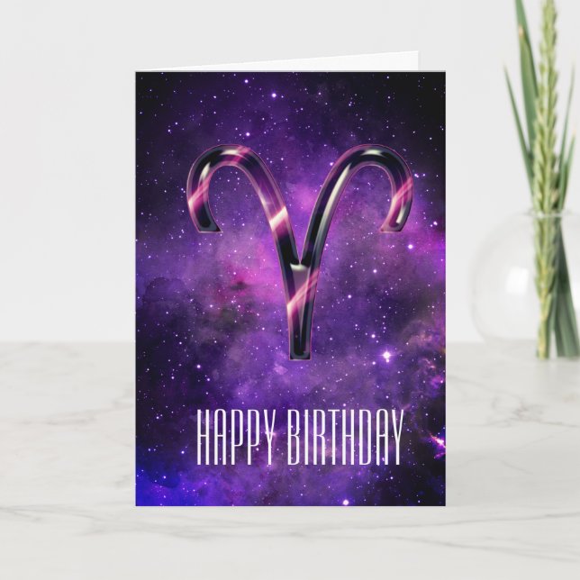 Purple Space Aries Birthday Card (Front)