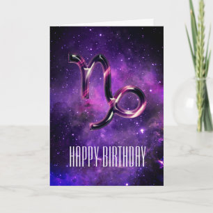 Purple Space Capricorn Birthday Card