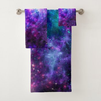 Purple Space Galaxy Cosmic Spacey Teal Pink Bath Towel Set by printabledigidesigns at Zazzle