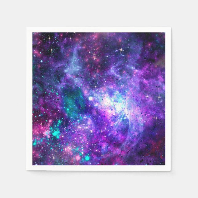 Purple Space Galaxy Cosmic Spacey Teal Pink Sky Napkins (Front)