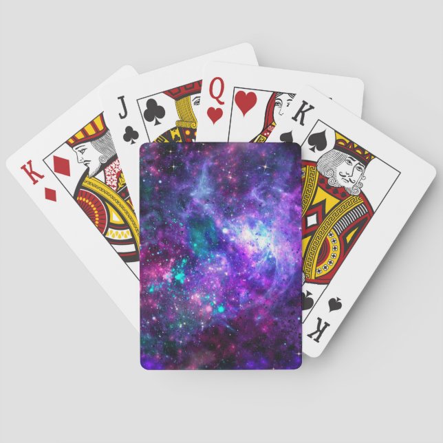 Purple Space Galaxy Cosmic Spacey Teal Pink Sky Poker Cards (Back)