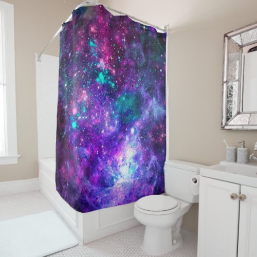 Purple Space Galaxy Cosmic Spacey Teal Pink Sky Shower Curtain