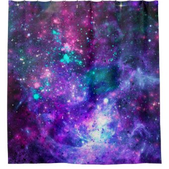 Purple Space Galaxy Cosmic Spacey Teal Pink Sky Shower Curtain | Zazzle