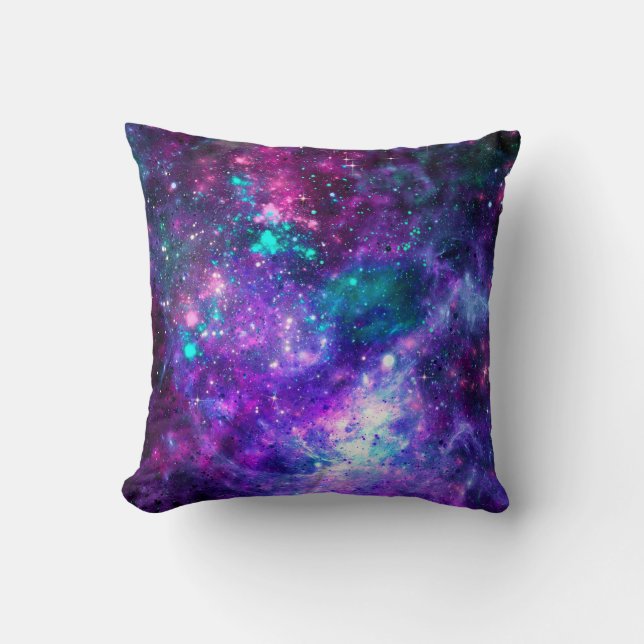 Purple Space Galaxy Cosmic Spacey Teal Pink Sky Throw Pillow (Front)