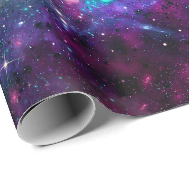 Purple Space Galaxy Cosmic Spacey Teal Pink Sky Wrapping Paper (Roll Corner)