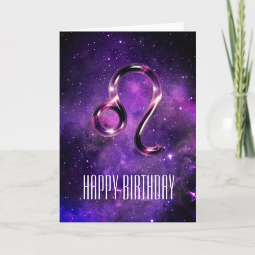 Purple Space Leo Birthday Card