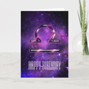 Purple Space Libra Birthday Card