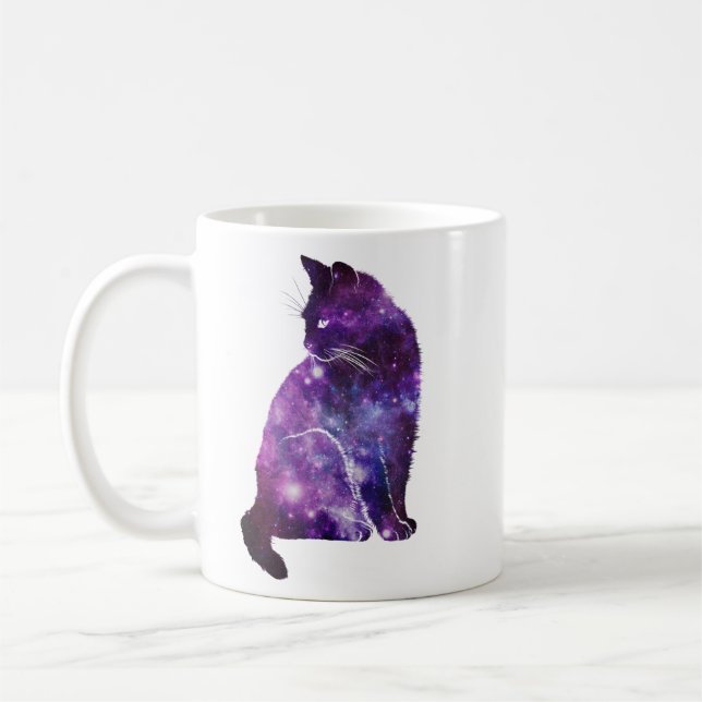 Purple Space Nebula Cat  Coffee Mug (Left)