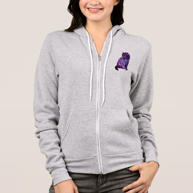 Purple Space Nebula Cat Hoodie (Front)