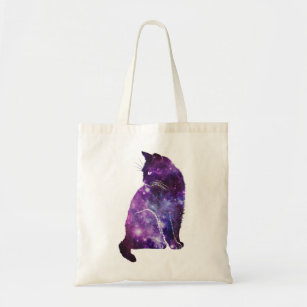 Purple Space Nebula Cat Tote Bag