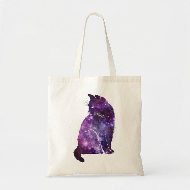 Purple Space Nebula Cat Tote Bag (Front)