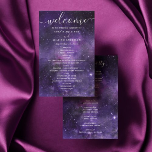 Purple space night stars script wedding program