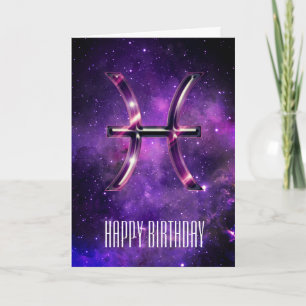 Purple Space Pisces Birthday Card