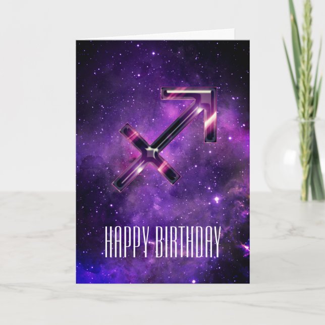 Purple Space Sagittarius Birthday Card (Front)