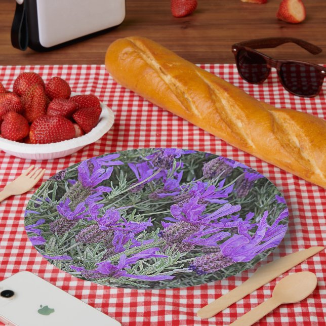 Purple Spanish Lavender Blooms Floral Paper Plates (Picnic)