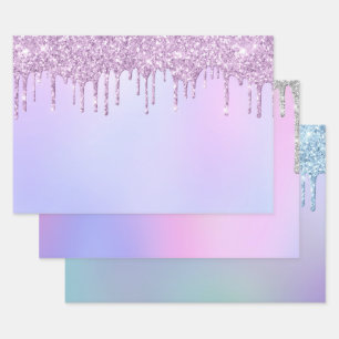 Purple Spark Powder Drips Glam Lux Lavender pour Wrapping Paper Sheets