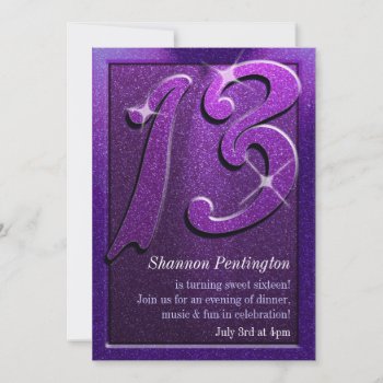 Purple Sparkle 13th Birthday Party Invitations by youreinvited at Zazzle
