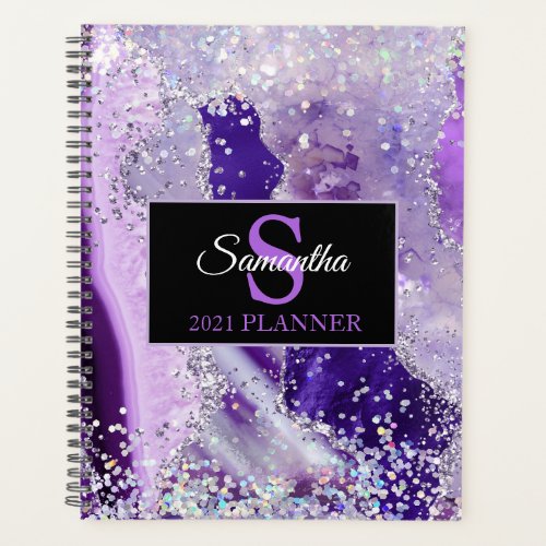 Purple Sparkle Agate Monogram Modern Luxury Planner