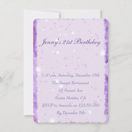 purple sparkle birthday invitation